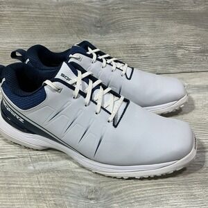 Sqairz Golf Shoes Mens Size 14 2E Wide White Blue Spiked Golf Sneakers Low Top